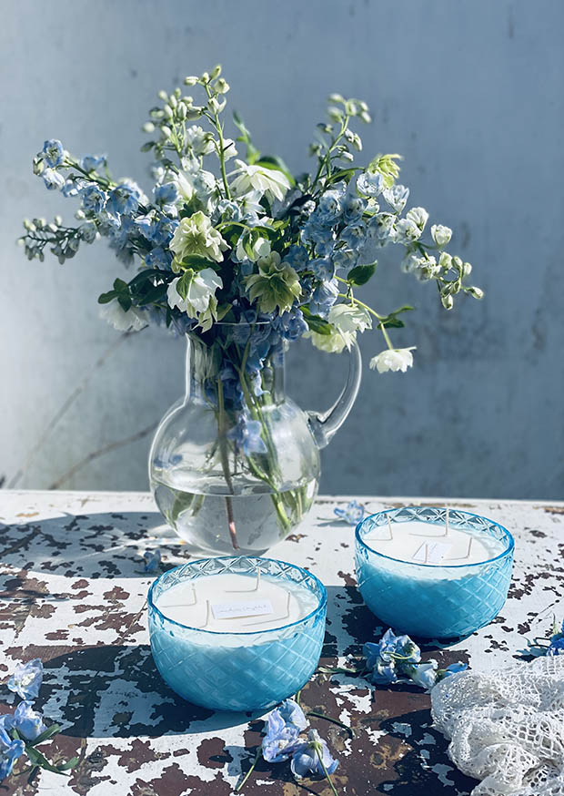 Přírodní svíčka/miska v tyrkysovém křišťálu "Crystalka"