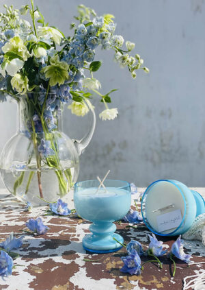 Solnička tyrkysová naplněná svíčkou/voskem