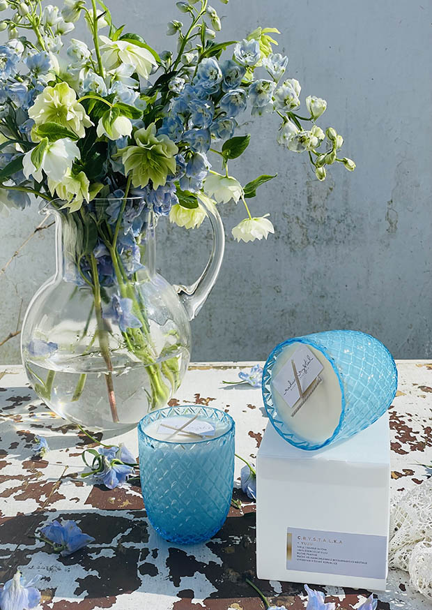 Přírodní svíčka v tyrkys křišťálu "Crystalka"