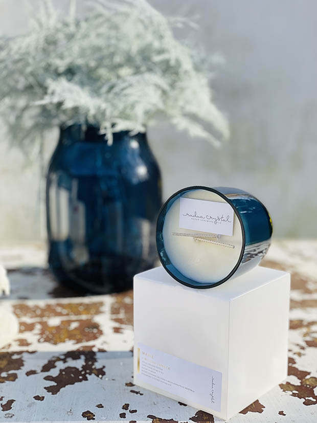 Přírodní svíčka v křišťálu modrý kouř "Marie" - Obrázek 5