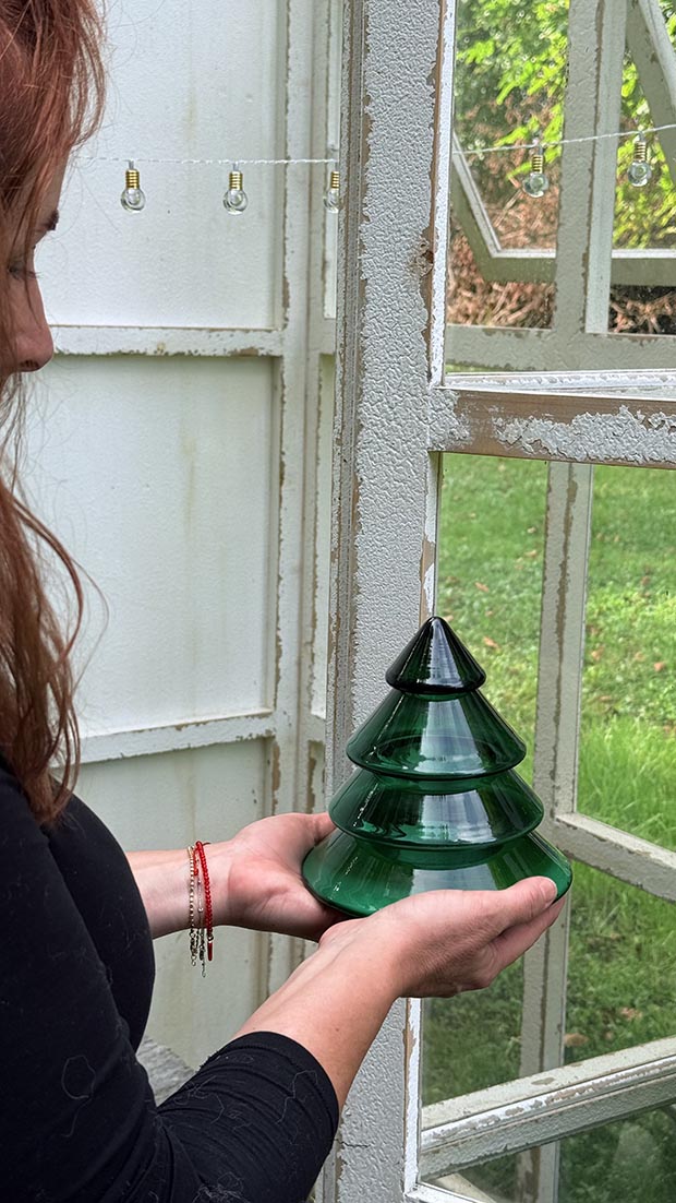 Stromeček v barvě smaragd z ručně foukaného křišťálového skla se svíčkou - Obrázek 10