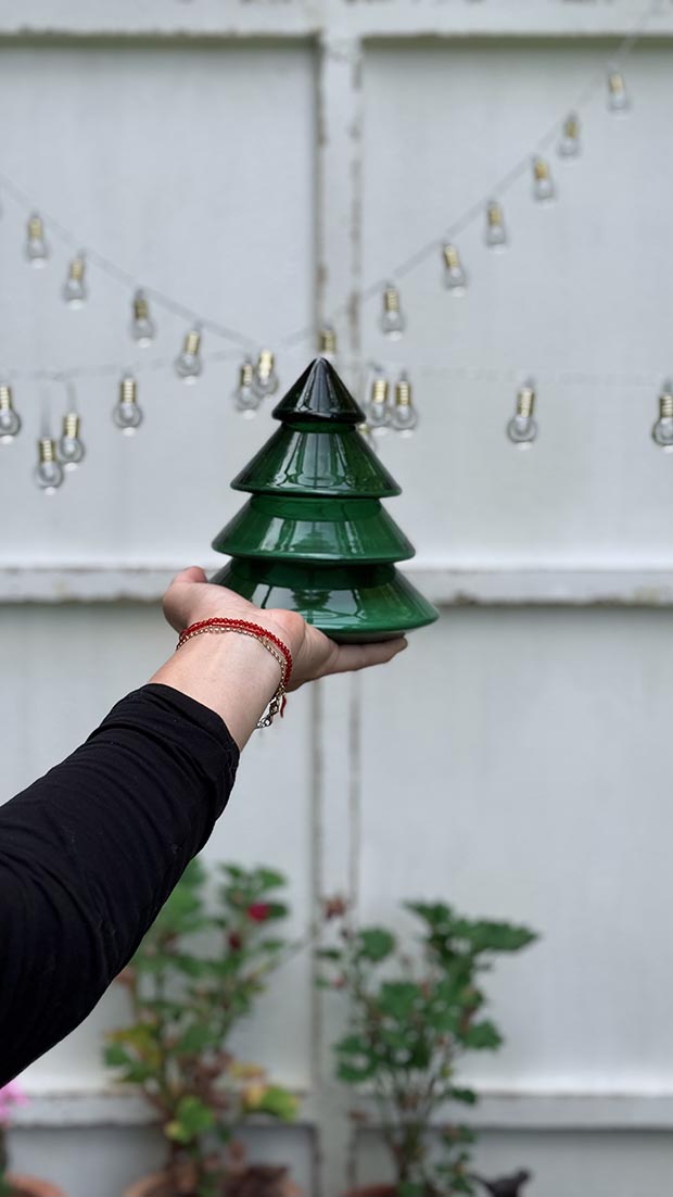 Stromeček v barvě smaragd z ručně foukaného křišťálového skla se svíčkou - Obrázek 6