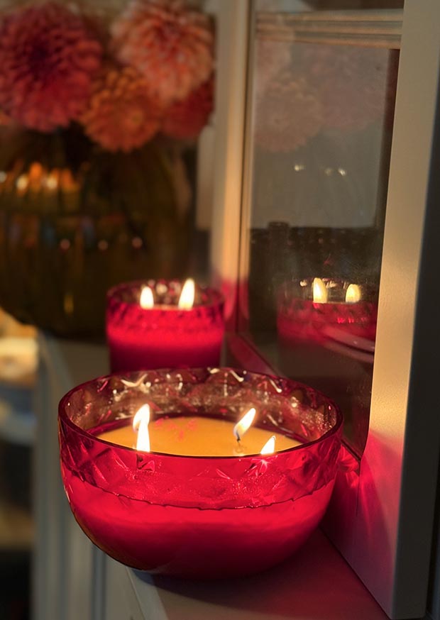 Přírodní svíčka/miska v křišťálu GRANÁT “Crystalka”