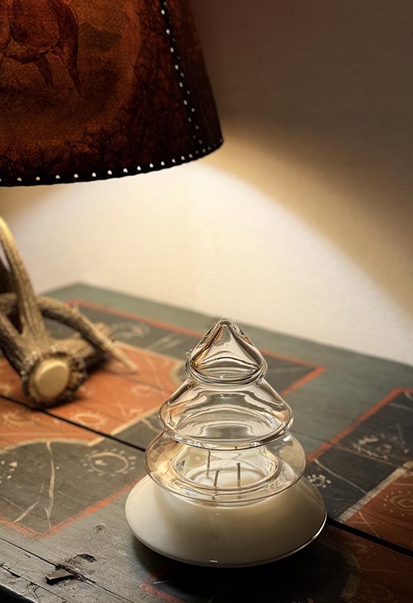 Stromeček z ručně foukaného čirého křišťálového skla se svíčkou